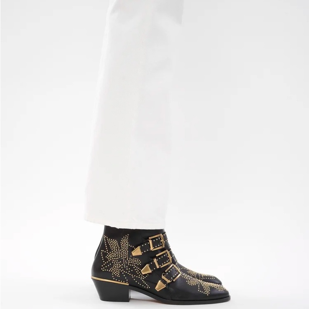 Chloe Black and Gold Ankle Boots - Picture 3 of 7